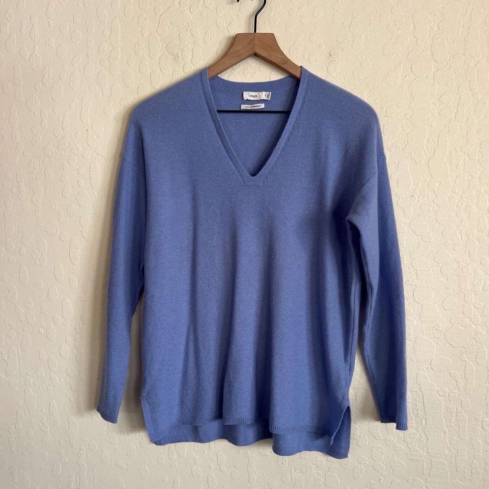 Vince 100% Cashmere Oversized Long Sleeve V-Neck Cashmere Sweater XS Light Blue